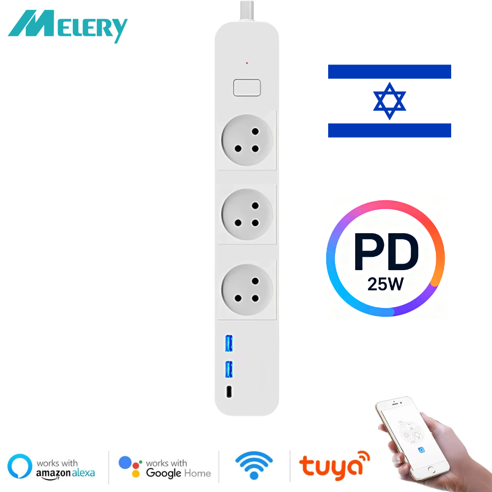 Smart Power Strip - Melery WIFI Tuya App Israeli Plug