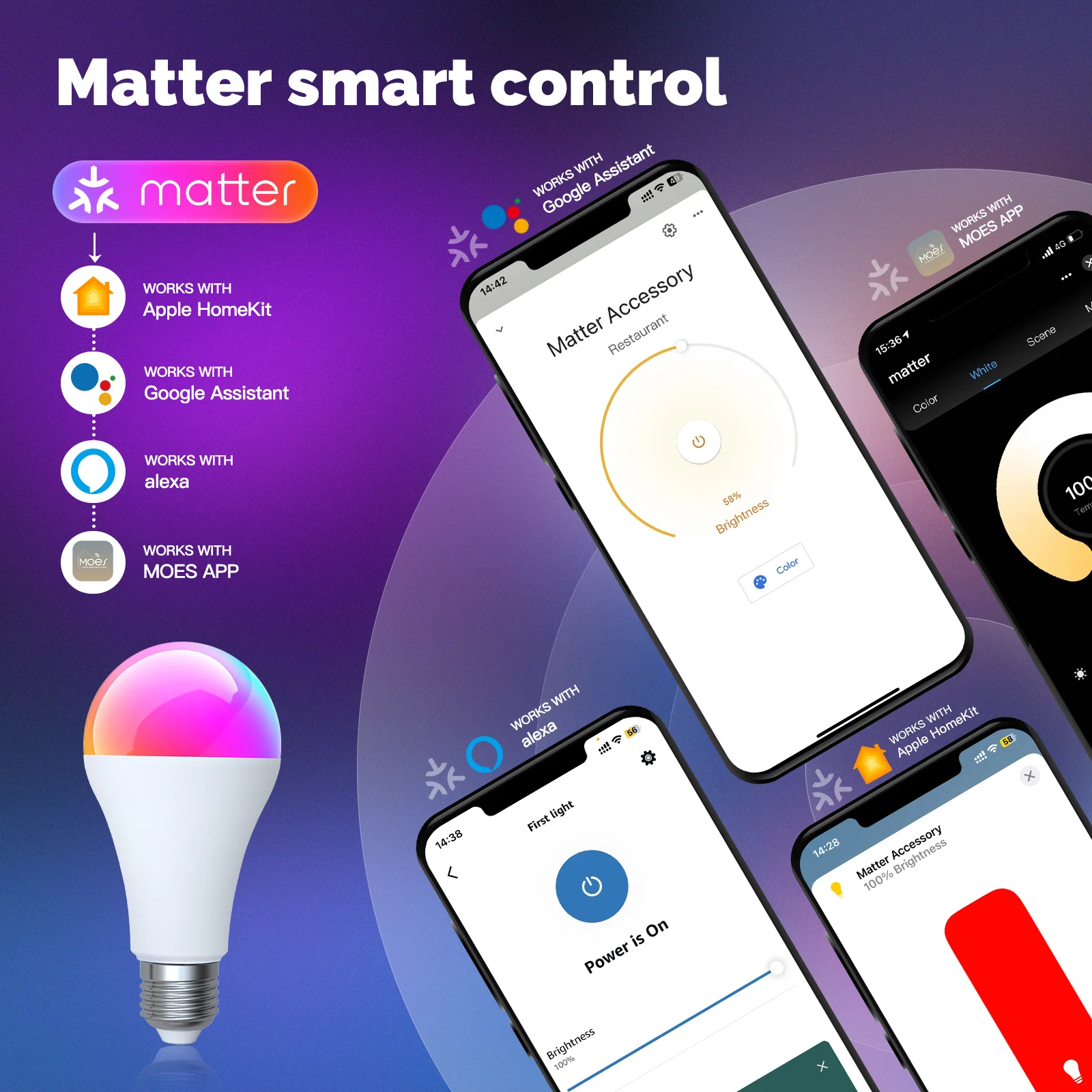 MATTER Smart Bulb WiFi RGB+CW  - Alexa Compatible Bulb reseña y precio