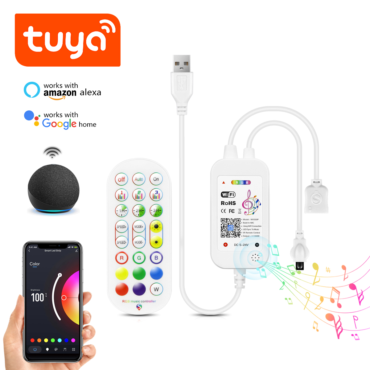 DC5V Tuya APP Wifi LED RGB Con - Alexa Compatible Bulb reseña y precio