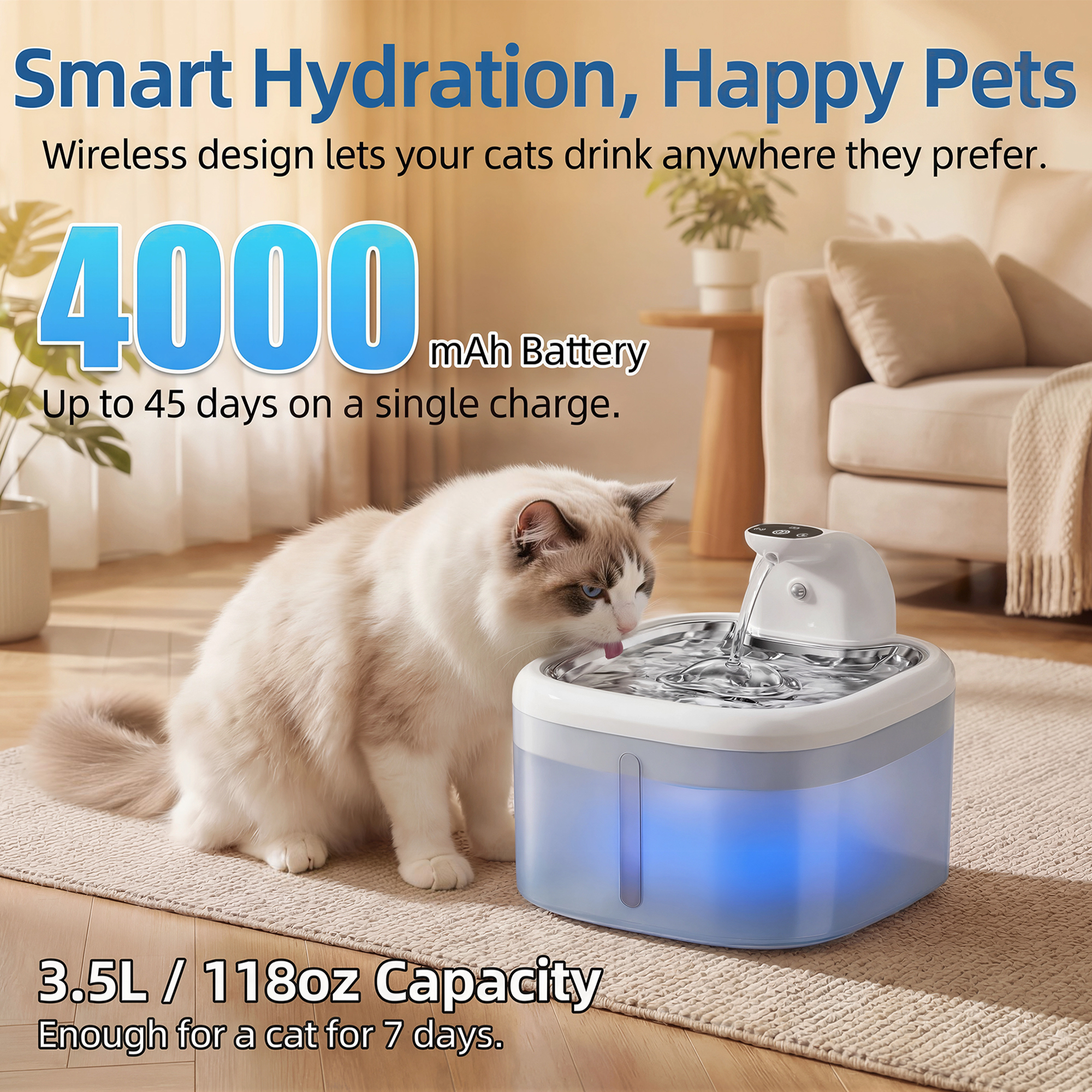 3.5L Wireless Cat Water Founta - Home Smart Kettle reseña y precio