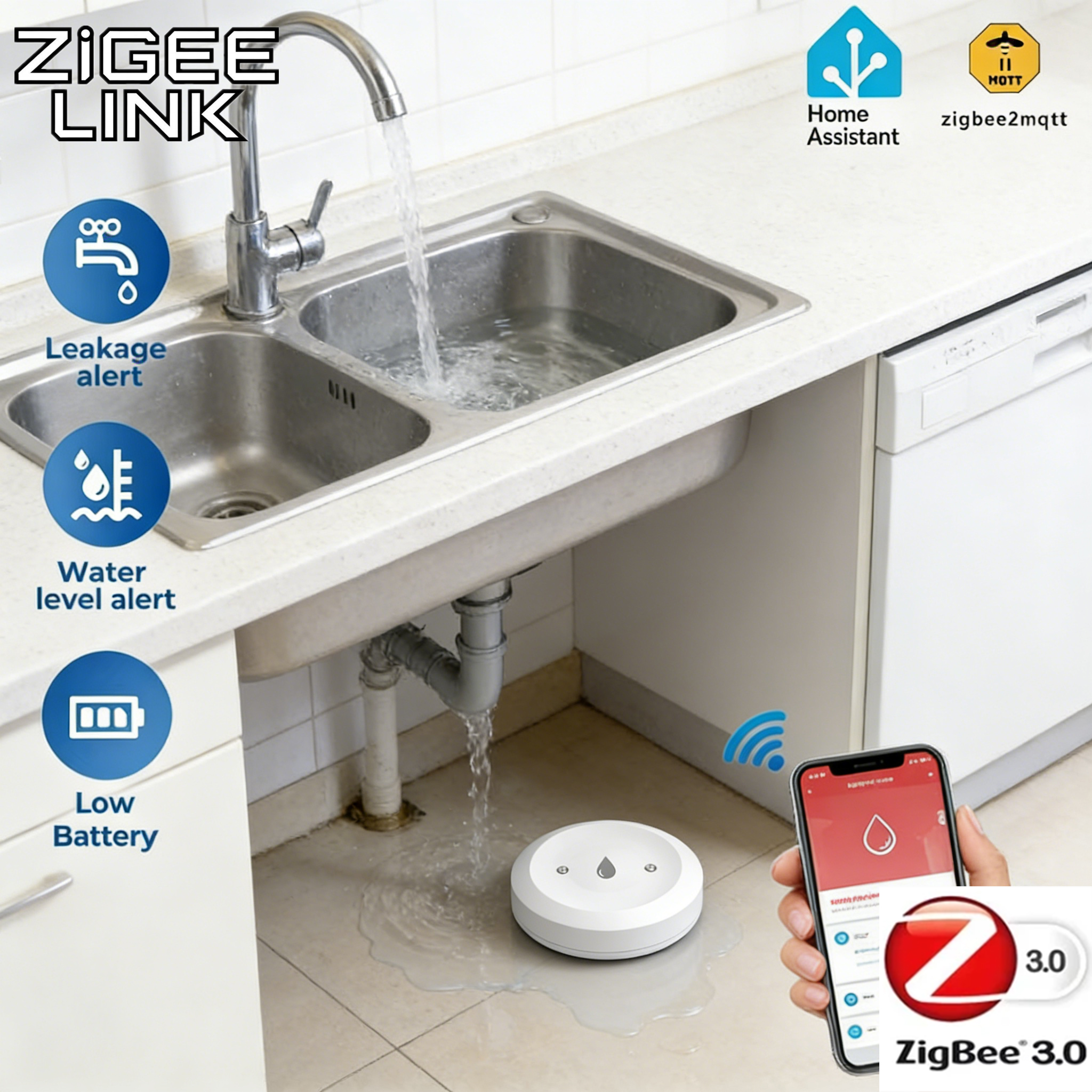 Tuya ZigBee 3.0 Water Leak Det - Smart Home Kitchen reseña y precio